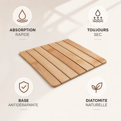 Tapis de bain diatomite motif bambou - Séchage rapide absorbant
