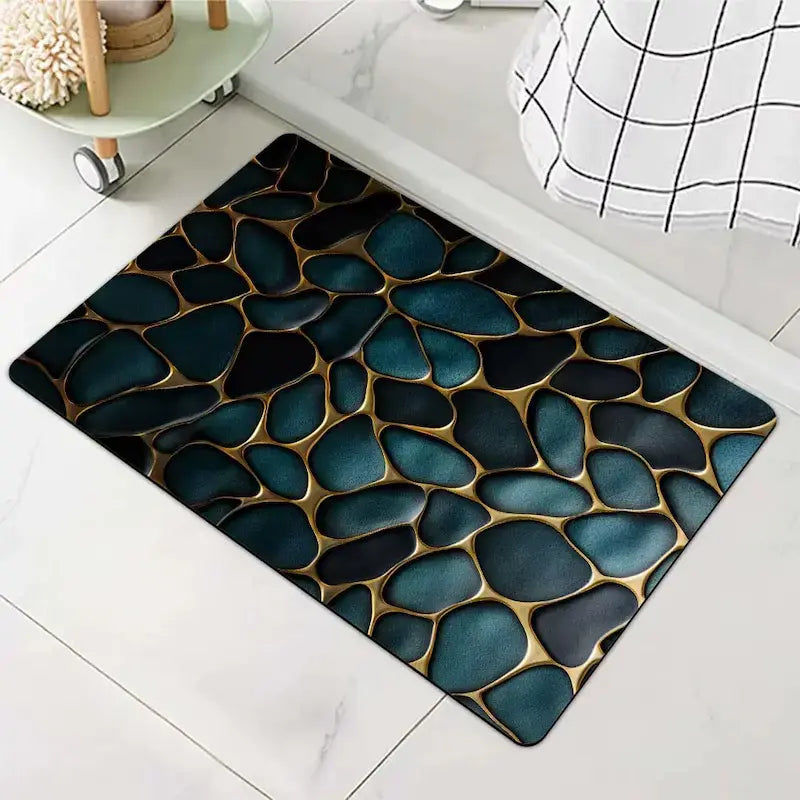 Tapis de bain diatomite pierres bleues & dorées – Design minéral