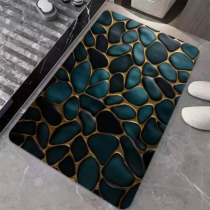 Tapis de bain diatomite pierres bleues & dorées – Design minéral