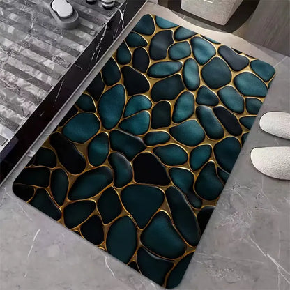 Tapis de bain diatomite pierres bleues & dorées – Design minéral