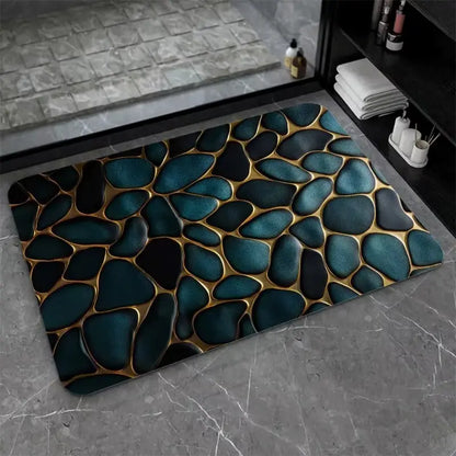 Tapis de bain diatomite pierres bleues & dorées – Design minéral