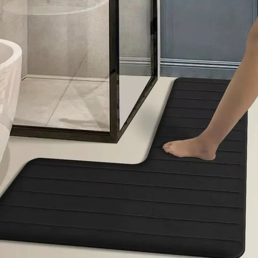 Tapis de bain en L flanelle absorbante – Protection d’angle | LignaSoft