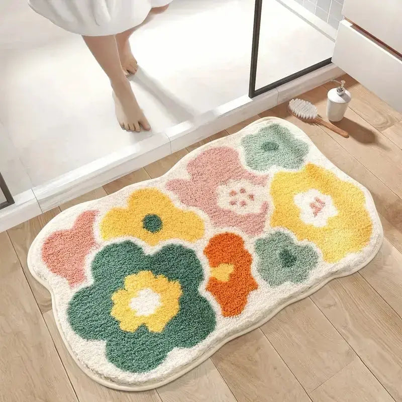 Tapis de bain fleuri extra doux – Absorbant antidérapant