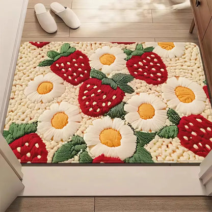Tapis de bain fraise marguerite – Microfibre absorbante