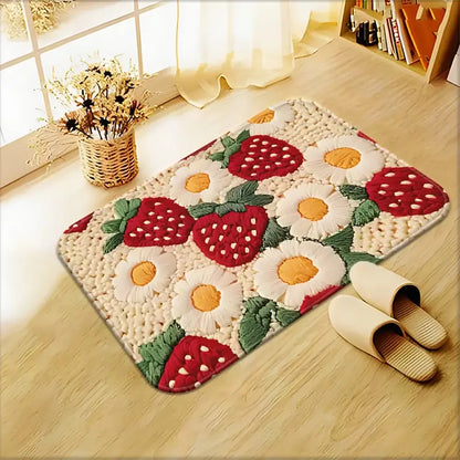 Tapis de bain fraise marguerite – Microfibre absorbante