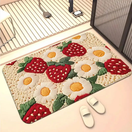 Tapis de bain fraise marguerite – Microfibre absorbante