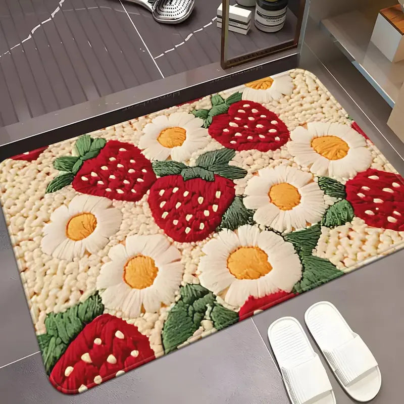 Tapis de bain fraise marguerite – Microfibre absorbante