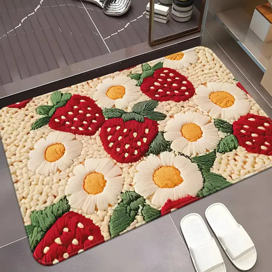 Tapis de bain fraise marguerite – Microfibre absorbante