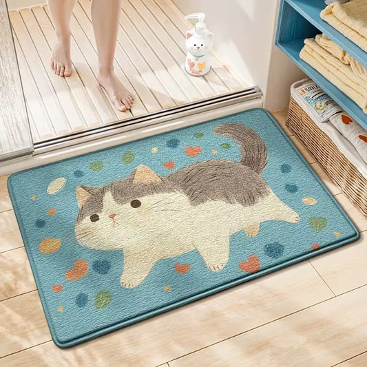 Tapis de bain imprimé chat – Ultra doux & antidérapant