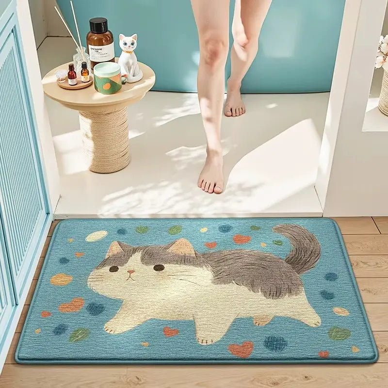 Tapis de bain imprimé chat – Ultra doux & antidérapant