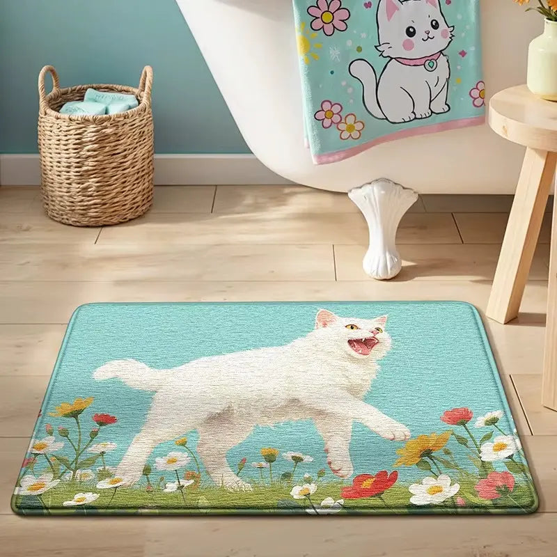 Tapis de bain imprimé chat – Ultra doux & antidérapant