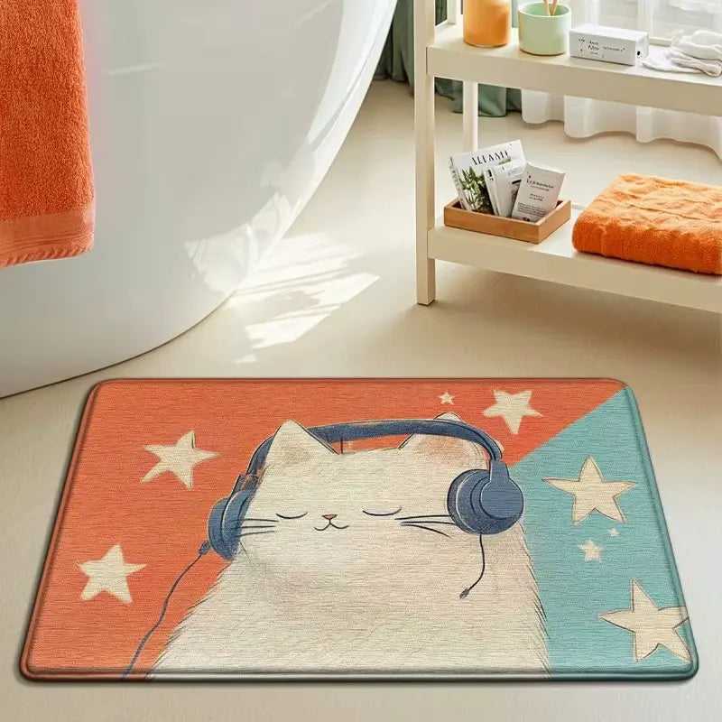 Tapis de bain imprimé chat – Ultra doux & antidérapant