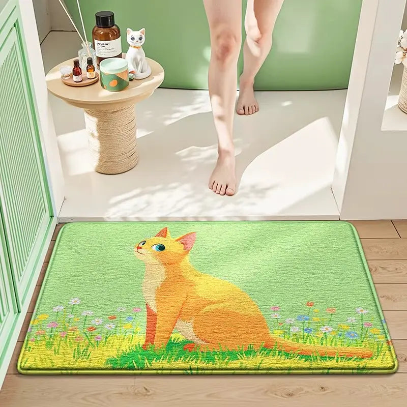 Tapis de bain imprimé chat – Ultra doux & antidérapant