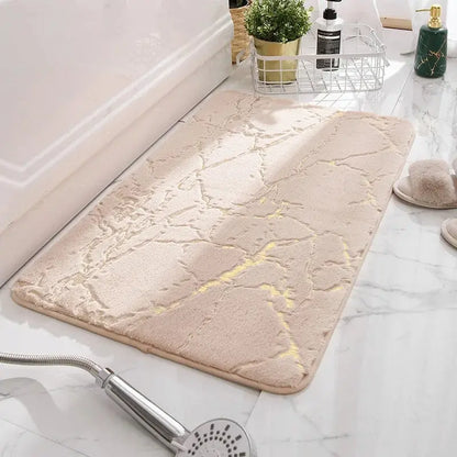 Tapis de bain marbre camel – Fourrure douce antidérapante