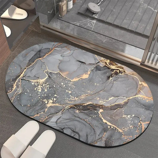 Tapis de bain marbré ovale – Absorbant antidérapant