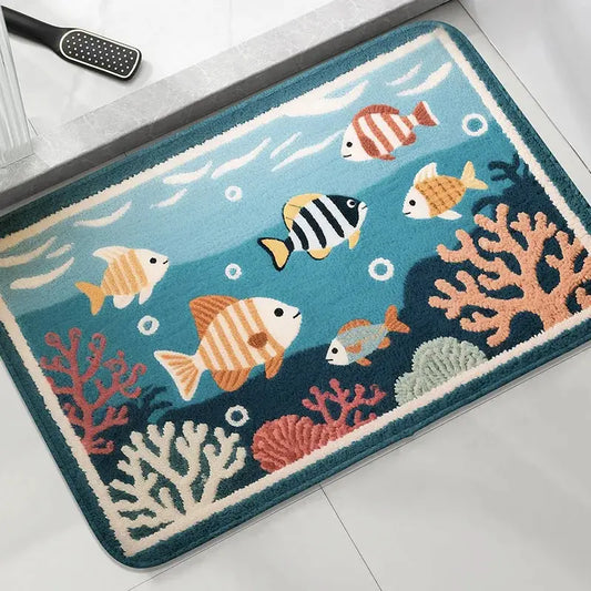 Tapis de bain poisson cartoon – Absorbant antidérapant
