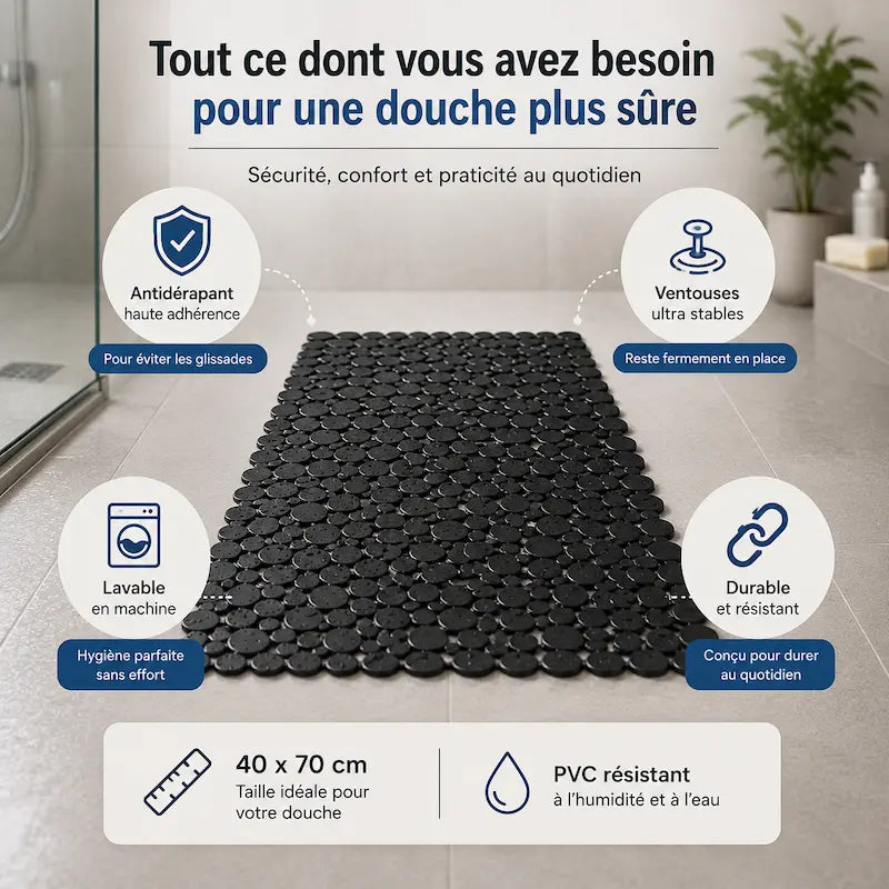 Tapis de douche antidérapant sécurisé